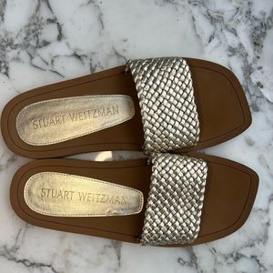 Stuart Weirzman wova metallic woven flat slide sandals size 7.5